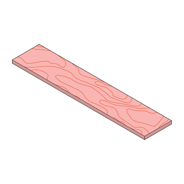 Isometric illustration of a rectangular wooden shelf