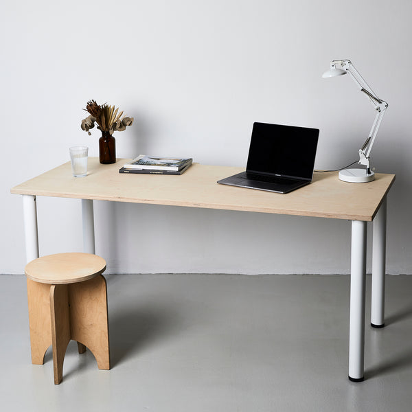 Birch Plywood Desk with 4 Steel Table Legs