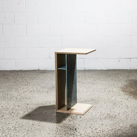 Side view of natural charli side table plywood OSB cantilevered
