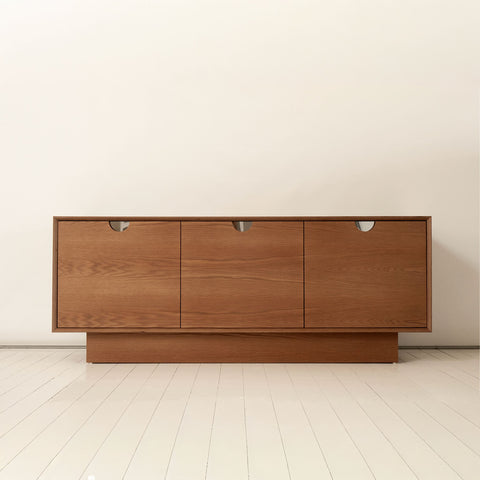 Front View of Plywood Wardrobe in Natural Clear Colour and a Gray Stool