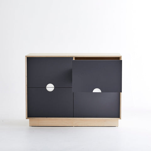 Dark gray plywood cabinet