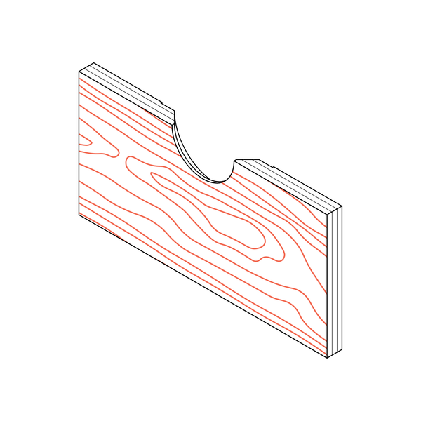 Veneer on Ply drawer front with a half-moon cut-out