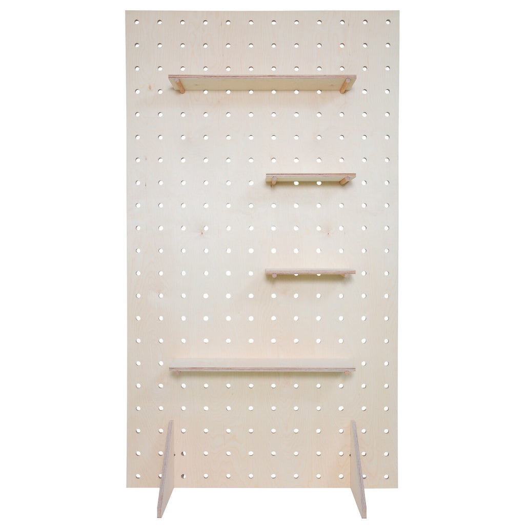 Front View Free-Standing Wooden & Plywood Pegboard 