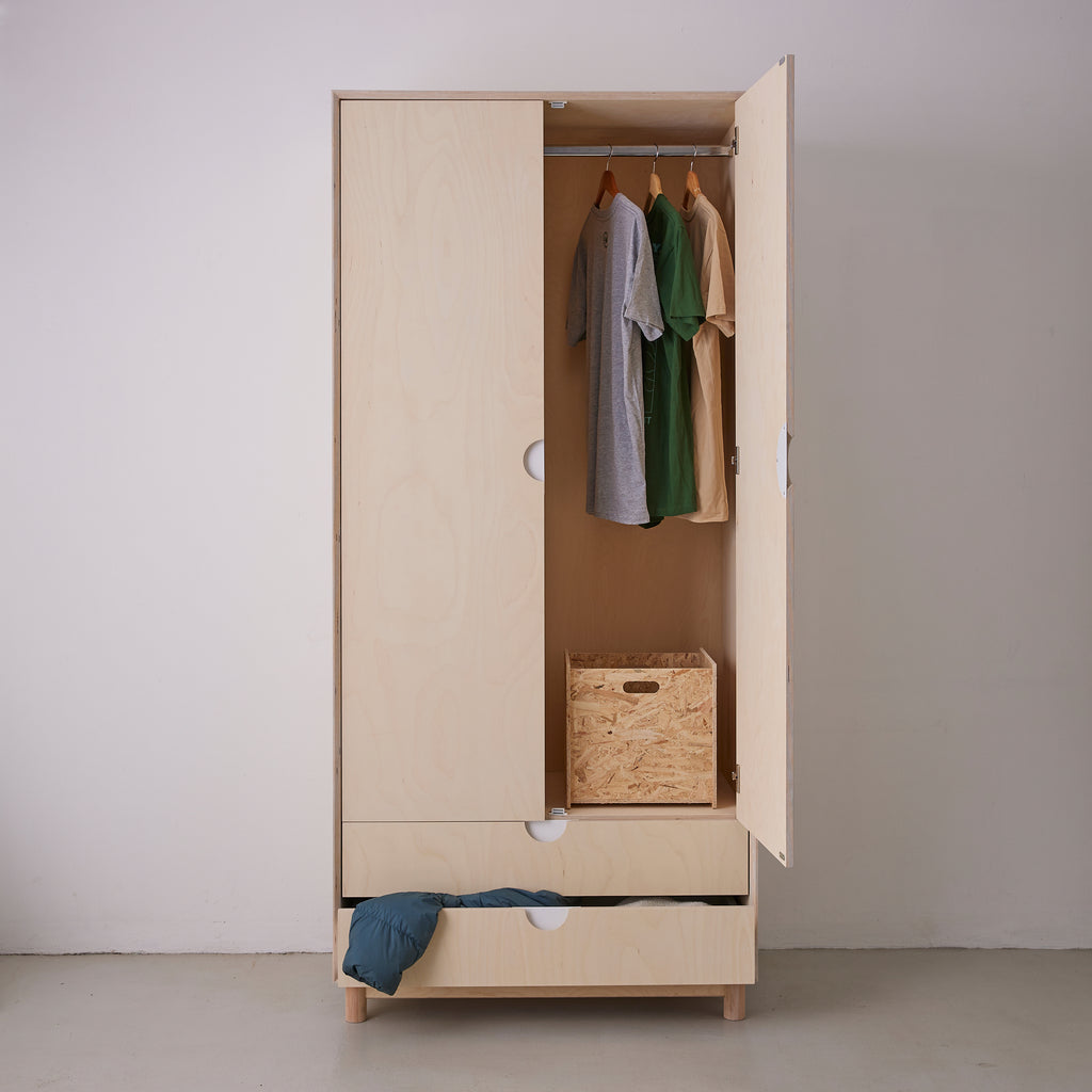 Slightly Opened Plywood Wardrobe in Natural Clear Outer Colour