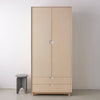 Front View of Plywood Wardrobe in Natural Clear Colour and a Gray Stool