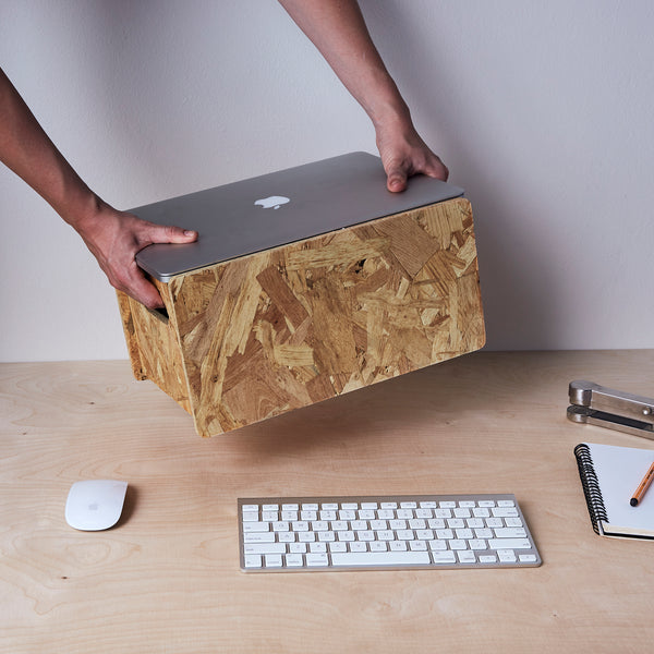 Robust wooden box with a minimalist industrial look