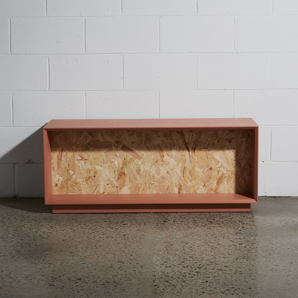 Plain Front View of Plywood Poppi Bench Seat in Blush and in Timber Interior
