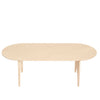 Top View of a Natural Coloured Oval Shaped Plywood Coffee Table in Plain White Background