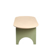 Top View of a Natural Coloured Oval Shaped Plywood Coffee Table with Arch Legs