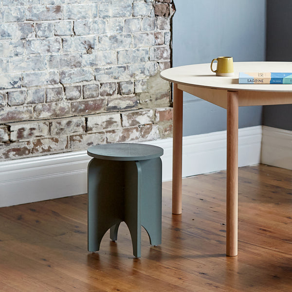 Sage Green Plywood Stool With A Round Seat