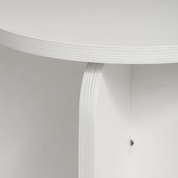 Close up view of the white plywood stool billi