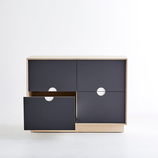 Dark gray plywood cabinet