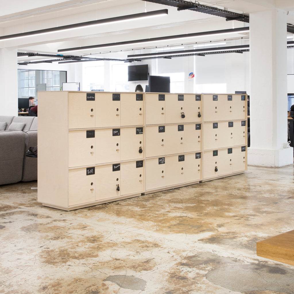 Natural Coloured Birch Plywood Lockers in an Office